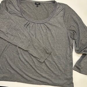 Talbot's Women 3X Long Sleeve Top Dark Heather Grey Pleated Neck Line Officeware